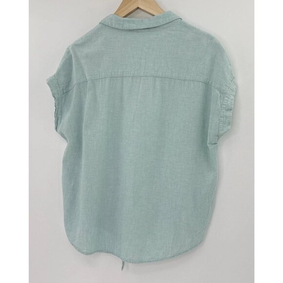 Weatherproof Linen Blend Tie Waist Button Front Blouse Sz L Beach Coastal Preppy - Picture 2 of 8